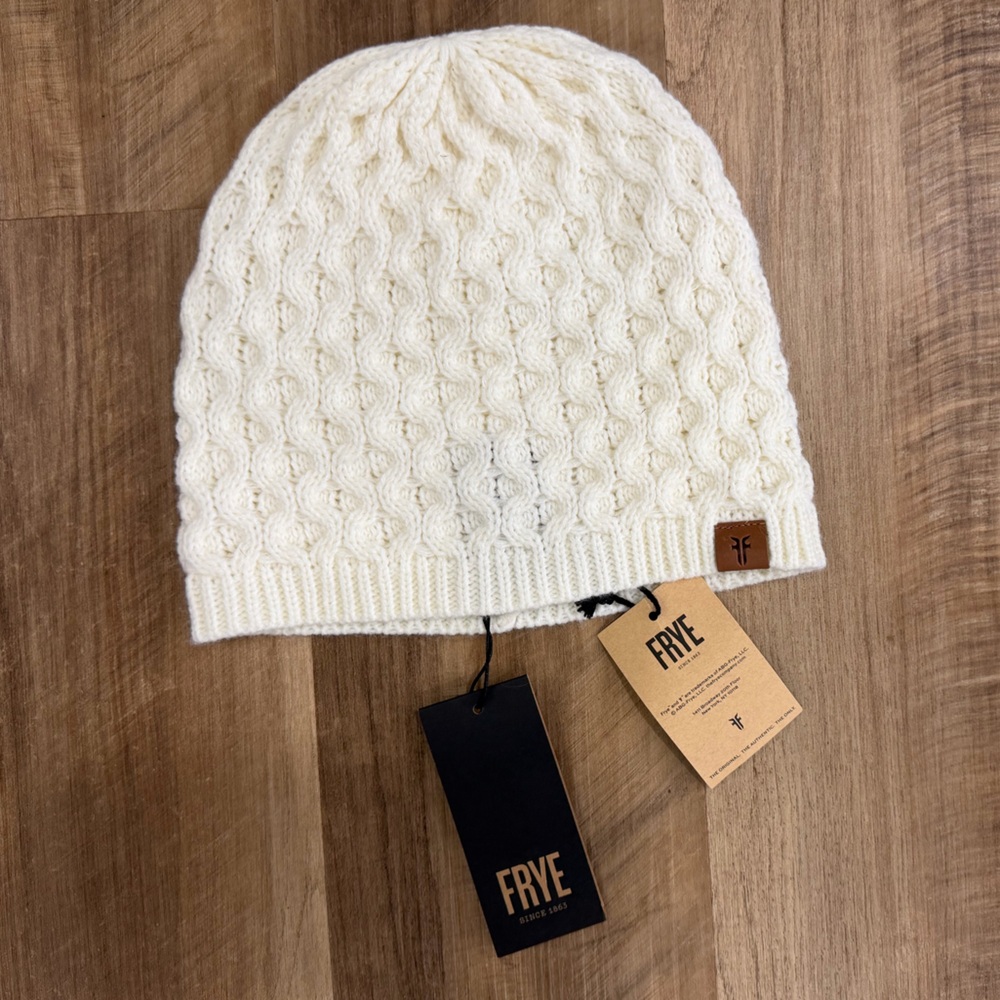 Frye Off-White Knit Beanie with Branded Tag